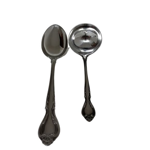 Lyons Queen Fancy Serving Spoon and Gravy Ladle Stainless Steele Vintage 1970s - Picture 5 of 16